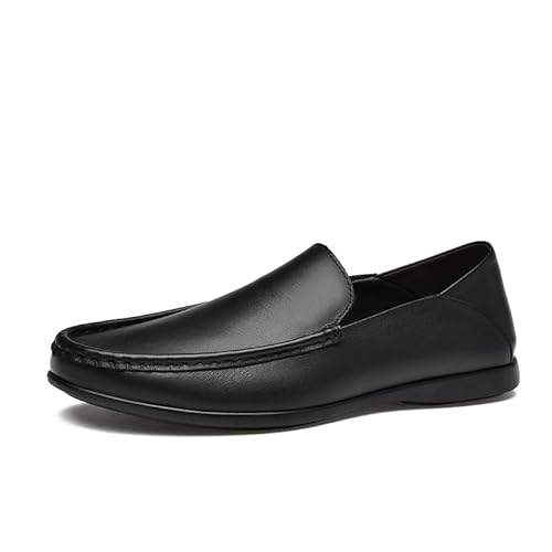 Ninepointninetynine Herren-Halbschuhe, einfarbig, Leder, runde Zehenpartie, bequem, widerstandsfähig, leicht, klassischer Slipper, Schwarz , 36 1/3 EU von Ninepointninetynine