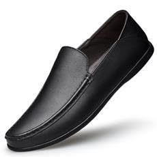 Ninepointninetynine Herren-Halbschuhe, einfarbig, runde Zehenpartie, Leder, Loafer, flexibel, flacher Absatz, leicht, modisch, zum Reinschlüpfen, Schwarz , 39 EU von Ninepointninetynine