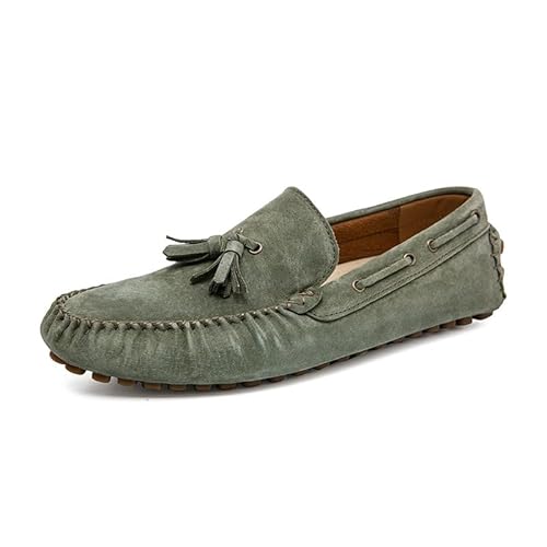 Ninepointninetynine Herren-Halbschuhe, einfarbig, runde Zehenpartie, Wildleder, Vamp Quaste, Fahrschuhe, rutschfest, bequem, flacher Absatz, Outdoor-Slipper, armee-grün, 40 2/3 EU von Ninepointninetynine