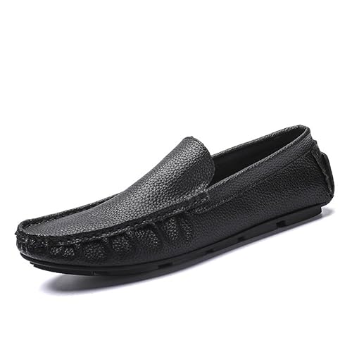 Ninepointninetynine Herren-Loafer, einfarbig, runde Zehenpartie, Leder, Fahr-Loafer, bequem, widerstandsfähig, Flacher Absatz, Party-Slip-on (Color : Schwarz, Size : 43 EU) von Ninepointninetynine