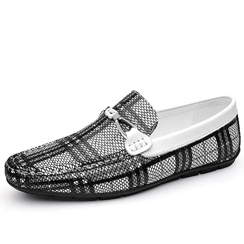 Ninepointninetynine Herren-Loafer, zweifarbig, PU-Leder, runde Zehenpartie, Penny-Loafer, bequem, rutschfest, modisch, for Hochzeiten (Color : Black and White, Size : 44.5 EU) von Ninepointninetynine