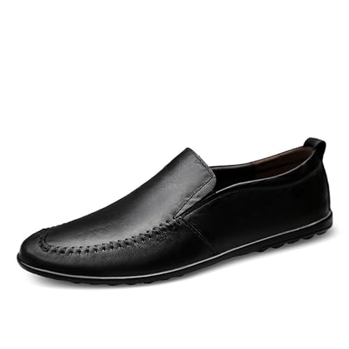 Ninepointninetynine Herren-Loafer-Schuh, runde Zehenpartie, Leder-Loafer-Schuhe, flexibel, leicht, bequem, for den Abschlussball(Color:Schwarz,Size:44 EU) von Ninepointninetynine