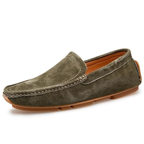 Ninepointninetynine Herren-Loafer-Schuhe, runde Zehen, einfarbig, atmungsaktiv, Fahrstil, Loafer, Flacher Absatz, bequem, rutschfest, for den Abschlussball (Color : Dark Green, Size : 38 EU) von Ninepointninetynine