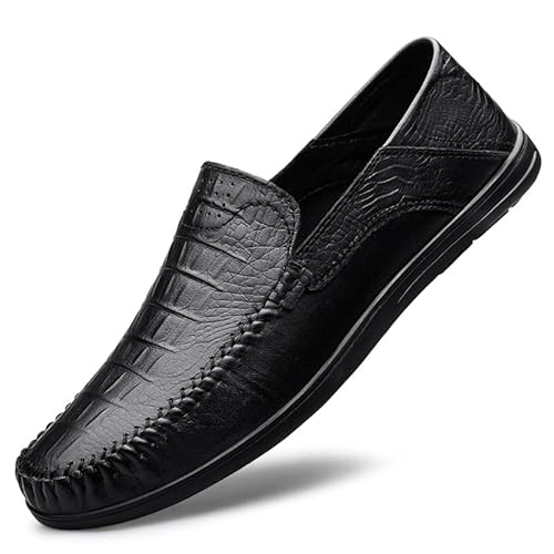 Ninepointninetynine Herren-Loafer-Schuhe, runde Zehenpartie, Krokodildruck, Leder-Kleider-Loafer, bequem, leicht, rutschfest, for Party, Abschlussball, Slip-on (Color : Schwarz, Size : 42 EU) von Ninepointninetynine