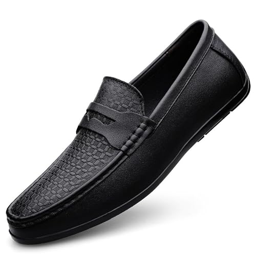 Ninepointninetynine Herren-Slipper, runde Zehenpartie, echtes Leder, Penny-Loafer, bequem, rutschfest, flexibel, for Hochzeit, Party, Slip-on(Color:Schwarz,Size:39 EU) von Ninepointninetynine