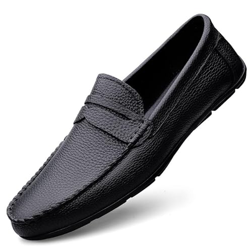 Ninepointninetynine Herren-Slipper mit runder Zehenpartie, Leder, flacher Absatz, bequem, flexibel, lässig, Outdoor-Slipper, Schwarz , 38 2/3 EU von Ninepointninetynine