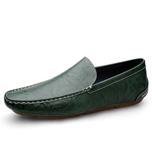 Ninepointninetynine Herren-Slipper mit runder Zehenpartie, Leder, widerstandsfähig, flexibel, leicht, modisch, Outdoor-Slipper, grün, 39 1/3 EU von Ninepointninetynine