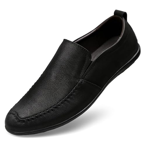 Ninepointninetynine Herren-Slipper mit runder Zehenpartie, einfarbig, Leder, leicht, rutschfest, flexibel, lässiger Slipper, Schwarz , 38 2/3 EU von Ninepointninetynine