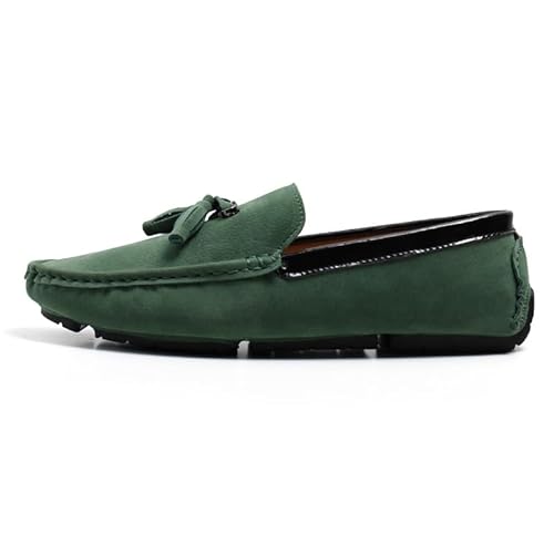 Ninepointninetynine Herren-Slipper mit runder Zehenpartie, veganes Wildleder, mit Quaste, rutschfest, flexibel, flacher Absatz, Abschlussball, Hochzeit, Slipper, grün, 38 2/3 EU von Ninepointninetynine