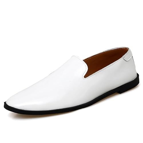 Ninepointninetynine Herren-Slipper mit spitzem Zehenbereich, einfarbig, PU-Leder, Smoking-Schuhe, flexibel, bequem, leicht, lässig, modisch, weiß, 38 2/3 EU von Ninepointninetynine