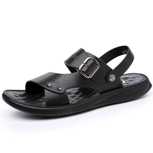 Ninepointninetynine Komfort-Sandalen for Herren, Leder, leichte Knöchelriemen, Dual-Use-Sandale, rutschfeste Outdoor-Sandalen (Color : Schwarz, Size : 41 EU) von Ninepointninetynine