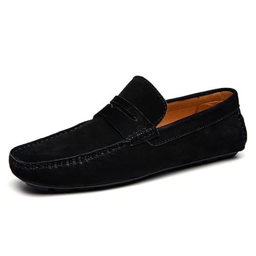 Ninepointninetynine Loafer for Herren, quadratische Zehenpartie, echtes Leder, Penny-Fahrer-Loafer, rutschfest, leicht, Flacher Absatz, Abschlussball, Outdoor, Slip-on (Color : Black Nubuck Leather, von Ninepointninetynine