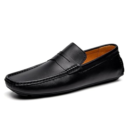 Ninepointninetynine Loafer for Herren, quadratische Zehenpartie, echtes Leder, Penny-Fahrer-Loafer, rutschfest, leicht, Flacher Absatz, Abschlussball, Outdoor, Slip-on (Color : Schwarz, Size : 39 EU von Ninepointninetynine