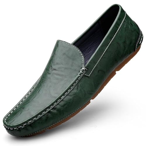 Ninepointninetynine Loafer for Herren, runde Zehen, PU-Leder, Loafer, leicht, bequem, Flacher Absatz, Klassische Mode, Slip-on(Color:Grün,Size:44 EU) von Ninepointninetynine