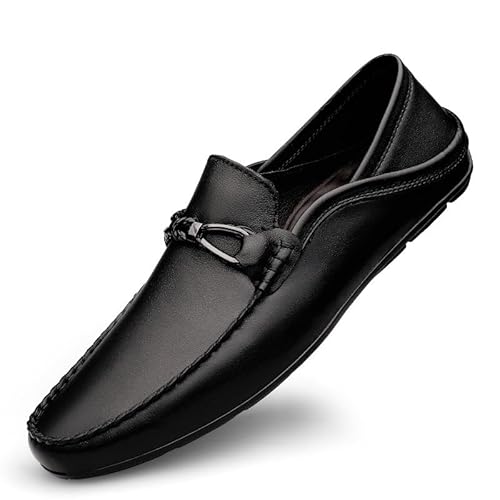 Ninepointninetynine Loafer for Herren, runde Zehenpartie, Leder, einfarbig, Penny-Loafer, rutschfest, leicht, flexibel, modische Slip-Ons (Color : Schwarz, Size : 38 EU) von Ninepointninetynine