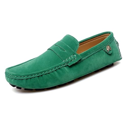 Ninepointninetynine Loafer für Herren, runde Zehenpartie, Wildleder, Vamp Penny, Driving Loafers, bequem, flexibel, flacher Absatz, modisch, lässig, zum Reinschlüpfen, grün, 42 1/3 EU von Ninepointninetynine