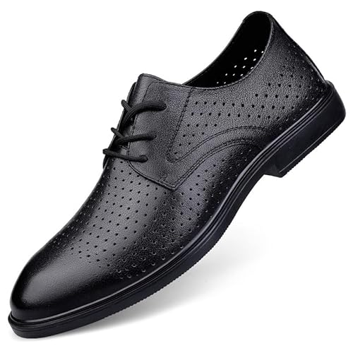 Ninepointninetynine Oxford-Schuhe for Herren, mit Schnürung, runder Zehenpartie, Leder-Derby-Schuhe, niedrige Oberseite, Gummisohle, rutschfester Blockabsatz, rutschhemmend, klassisch(Color:Black Holl von Ninepointninetynine