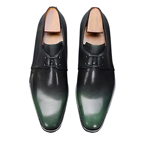 Ninepointninetynine Oxford-Schuhe für Herren, Schnürschuh, spitz, brünierter Zehenbereich, handbemalt, echtes Leder, niedrig, rutschfest, klassisch, grün, 39 2/3 EU von Ninepointninetynine