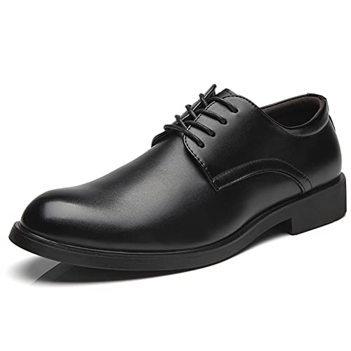 Ninepointninetynine Oxford-Schuhe für Herren, Schnürschuhe, Derby-Schuhe, runde Zehenpartie, veganes Leder, Blockabsatz, niedriges Oberteil, rutschfest, für Partys, Schwarz , 42 2/3 EU von Ninepointninetynine