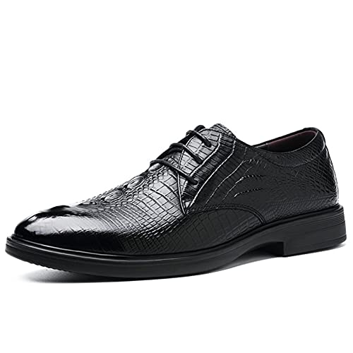 Ninepointninetynine Oxford-Schuhe für Herren, Schnürschuhe, runde Zehenpartie, Derby-Schuhe, Alligator-geprägtes Leder, Gummisohle, rutschfester Blockabsatz, rutschfest, niedriges Oberteil, von Ninepointninetynine