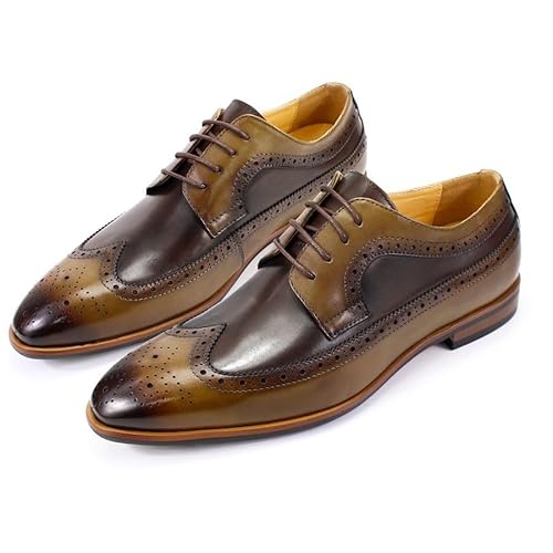 Ninepointninetynine Oxford-Schuhe für Herren, Schnürschuhe, runde brünierte Zehenpartie, Brogue-Prägung, zweifarbiges Patchwork-Leder, rutschfeste Gummisohle, rutschfest, niedriges Oberteil, von Ninepointninetynine