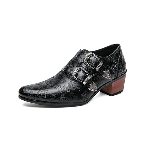 Ninepointninetynine Schuhe Kleid Oxford for Männer Slip On Double Monk Strap Carving Hight Heel Veganes Leder Blockabsatz Gummisohle Anti-Rutsch Outdoor (Color : Schwarz, Size : 44 EU) von Ninepointninetynine