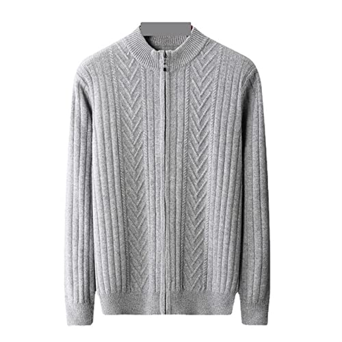 Ninepointninetynine Strickjacken for Herren, bequem, Stehkragen, einfarbig, Durchgehender Reißverschluss, Zopfmuster, weiche Haptik, Lange Ärmel, Herbst/Winter (Color : Grey, Size : 2XL) von Ninepointninetynine