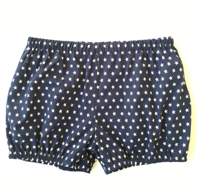 Yoga Shorts Dunkelblau Mit Weissen Sternen-Iyengar Yoga-Shorts-Bloomer-100% Baumwolle von NinesYogaShorts