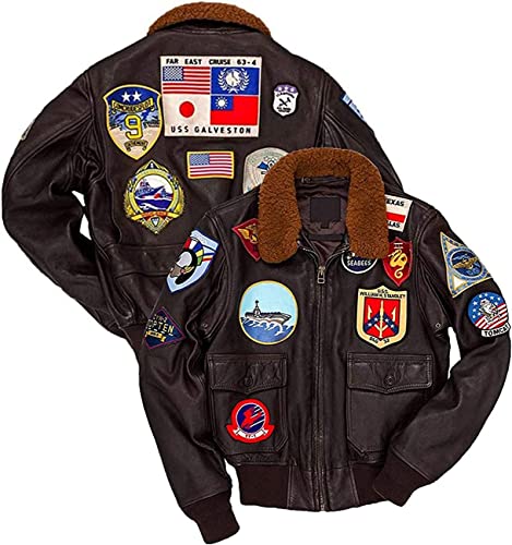 Herren Top Airforce Gun Abnehmbare Pelz Vintage Lederjacke B3 Bomber Stil WW2 Navy Pilot Jacket,Tom Cruise USAAF Patches Echtleder Maverick Jacke, Orignalbraun, M von Ninetees Craft