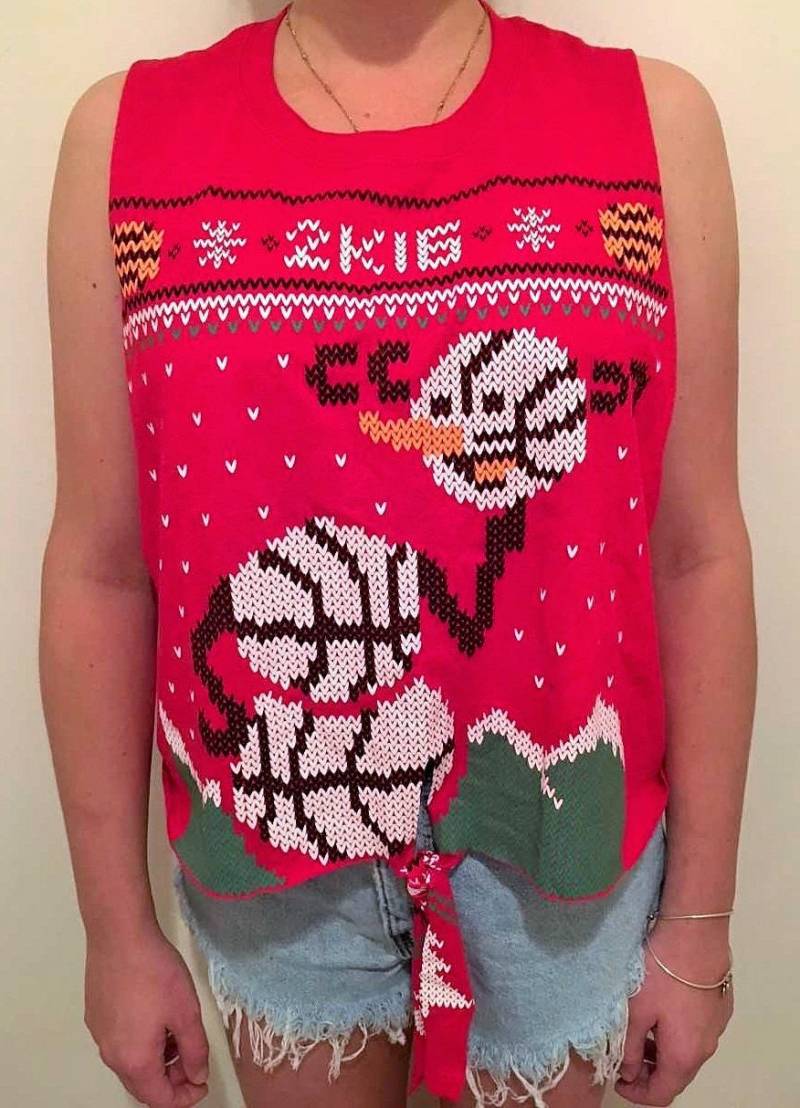 Vintage Ärmellose Krawatte Unten Schneemann Basketball Weihnachten Shirt - Rot Schneller Versand von NineteesCo
