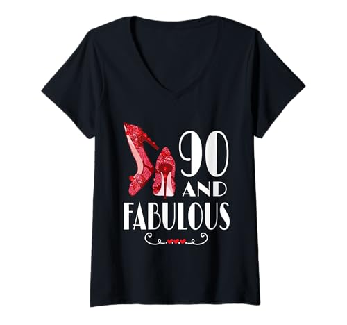 Damen Meilenstein der 90. und fabelhaften Geburtstagsfeier T-Shirt mit V-Ausschnitt Damen Meilenstein der 90. und fabelhaften Geburtstagsfeier T-Shirt mit V-Ausschnitt von Nineties Woman Turning Ninety