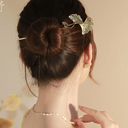 Einfache Goldene Ginkgo Biloba Haarstäbchen Mode Metall Haarnadeln Stick Dutt Essstäbchen Haarschmuck Für Frauen Dutt von NingPower