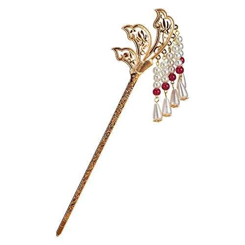 Ethno-Stil Lotus Perle Quaste Haar Sticks Mode Metall Haarnadeln Stick Brötchen Essstäbchen Haarschmuck Für Frauen Dutt von NingPower