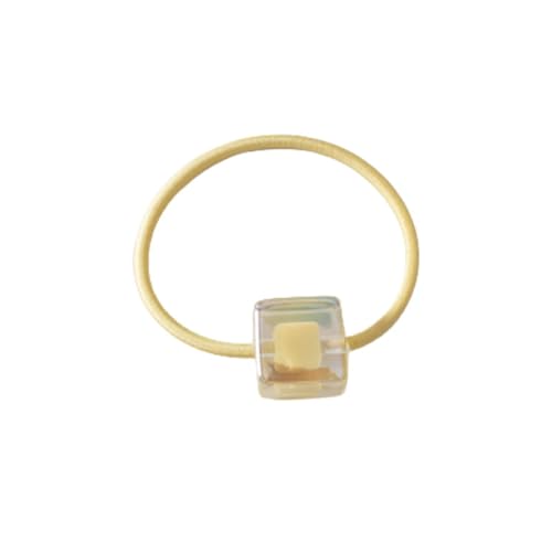 NingPower Haargummis 8 Stück Pferdeschwanzhalter Haarschmuck Haargummibänder Für Damen, Transparente Haarbänder Mit Quadratischem Anhänger Für Langes Haar, Gelb von NingPower