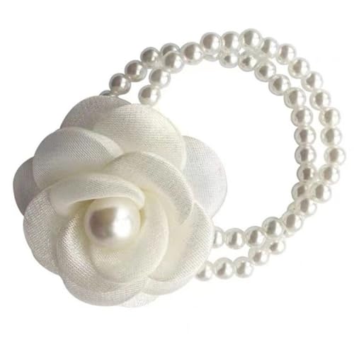 NingPower Perlen Haargummis 2 Stück Pferdeschwanzhalter Haarschmuck Haargummibänder Für Damen, Blumen Haarbänder Für Langes Haar von NingPower