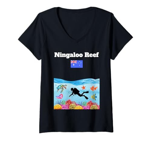 Damen Ningaloo Riff Korallen Australische Flagge Souvenir Tauchen T-Shirt mit V-Ausschnitt Damen Ningaloo Riff Korallen Australische Flagge Souvenir Tauchen T-Shirt mit V-Ausschnitt von Ningaloo reef souvenir corals lovers apparel