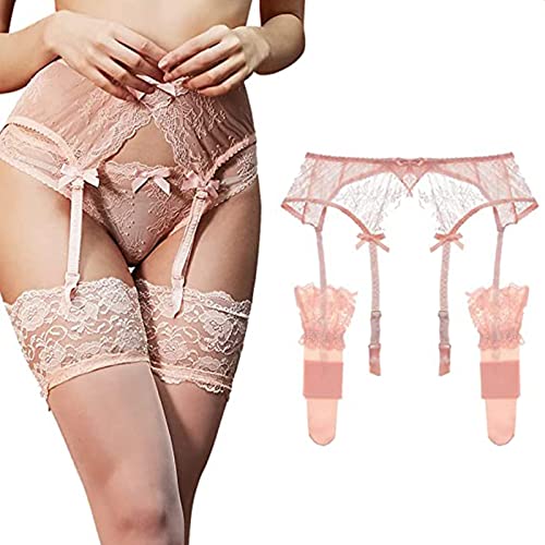 Ningsige Frauen Lace Strumpfband Metallclips Strapsgürtel und Strumpf (N033-Pink-M+N007) von Ningsige