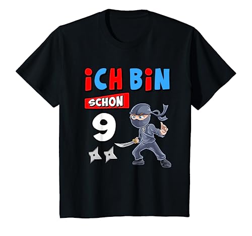 Kinder Ich Bin Schon 9 Jahre Ninja Jungen Geburstag Geschenk T-Shirt von Ninja Birthday Design Shop