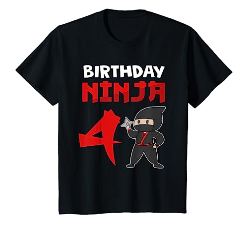 Kinder 4. Birthday Ninja 4 Jahre Ninja Kostüm Geschenk T-Shirt von Ninja Kinder Geburtstag Geschenkidee