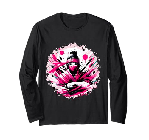 Ninja-Mädchenkostüm, Motiv „Samurai Ninja“ für Mädchen, Motiv Pink Warrior Langarmshirt von Ninja Outfit Samurai Ninja Disguise Ninja Training