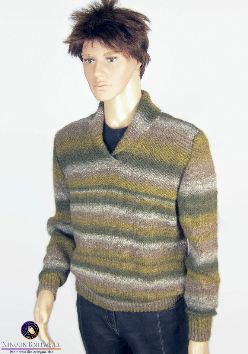 Herren Pullover Schalausschnitt Aus Alpaka Und Wolle - Größe L | Breit Handgestrickt Geschenk Für von NinounKnitwear