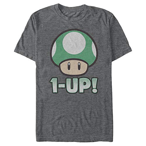 Nintendo Herren Mario 1-up Pilz T-Shirt, Dunkelgrau meliert, L von Nintendo