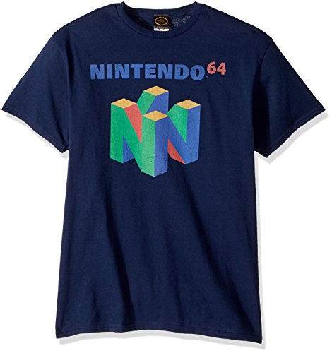 Nintendo Herren N64 Logo Kurzarm T-Shirt, Marineblau, Mittel von Nintendo