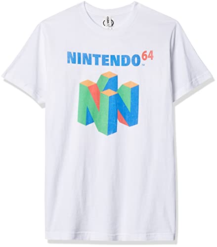 Nintendo Herren N64 Logo Kurzarm T-Shirt, Weiss/opulenter Garten, XL von Nintendo