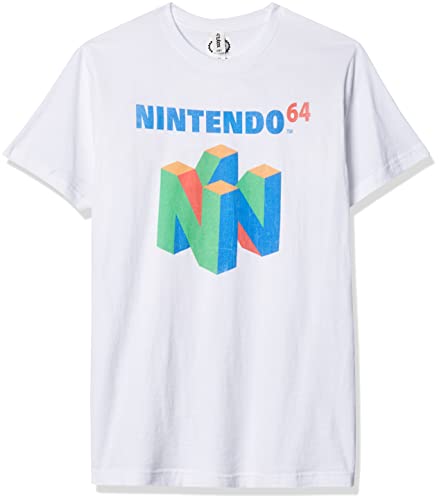 Nintendo Herren N64 Logo Kurzarm T-Shirt, Weiss/opulenter Garten, XX-Large von Nintendo
