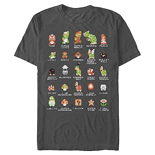 Nintendo Herren Pixel Cast T-Shirt, Dunkelgrau, L von Nintendo