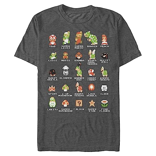 Nintendo Herren Pixel Cast T Shirt, Grau, L EU von Nintendo