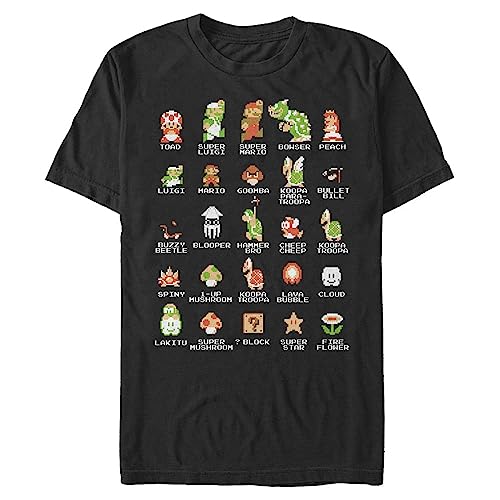 Nintendo Herren Pixel Cast T-Shirt, Schwarz, L von Nintendo