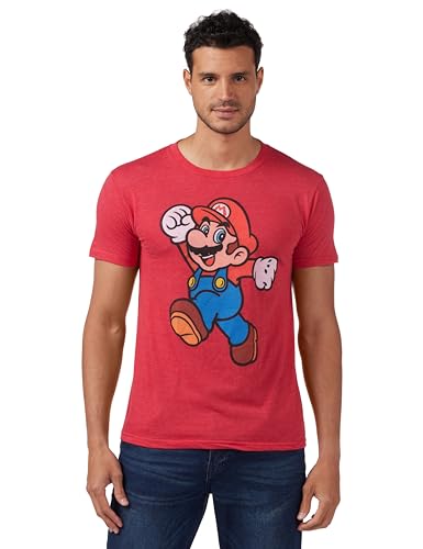 Nintendo Herren Super Mario Jump Pose T-Shirt, Rot meliert, Mittel von Nintendo