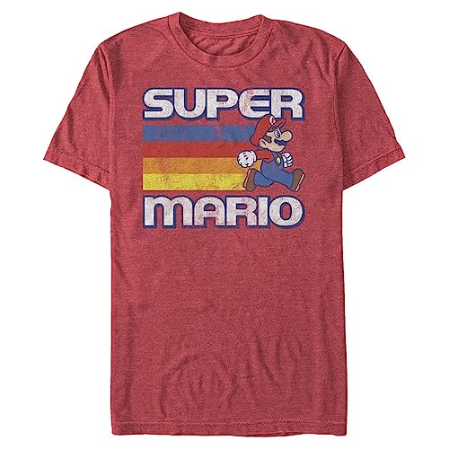 Nintendo Herren Super Mario Running Retro Stripe T-Shirt, Rot meliert, 3X-Groß von Nintendo